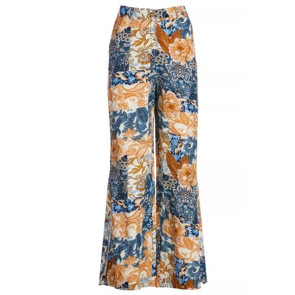 Boston Proper Women’s Wide Leg Pants Size 6 Boho Floral Print High Rise Retro - Picture 1 of 10